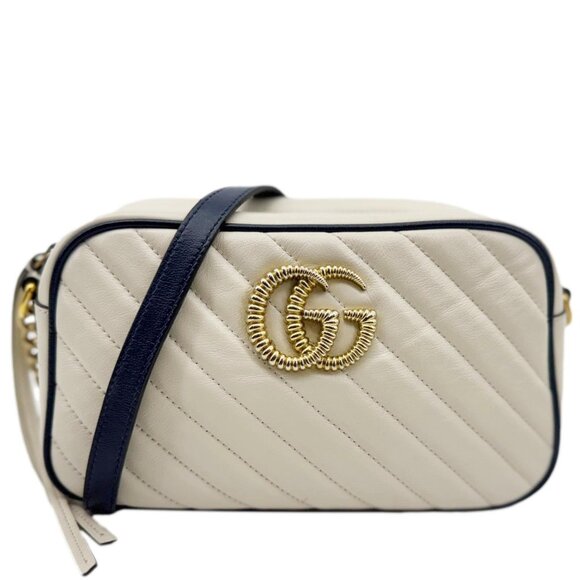 Gucci  GG Marmont Small Diagonal Matelasse Calfskin Leather Camera Bag Off White - Picture 1 of 15